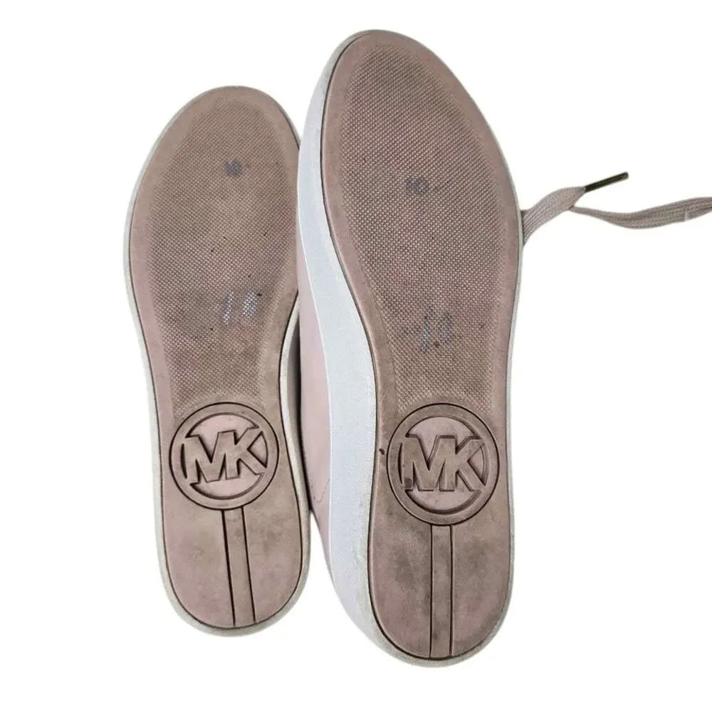 MICHAEL KORS Mindy Leather Sneakers w Applicated Hearts 9 M Light Pink Lace up